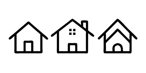 Collection home icons. House symbol. Set of real estate objects and houses black icons isolated on white background.