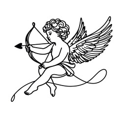 Continuous one line drawing of Cupid isolated on white background. vector illustration for banner, poster, web, template, valentine's card