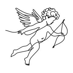 Continuous one line drawing of Cupid isolated on white background. vector illustration for banner, poster, web, template, valentine's card