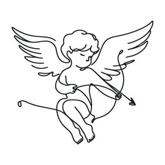 Continuous one line drawing of Cupid isolated on white background. vector illustration for banner, poster, web, template, valentine's card