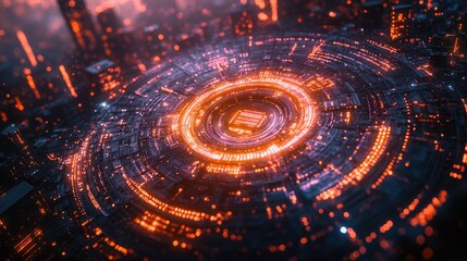 Obraz premium Futuristic Cityscape: Glowing Technological Hub