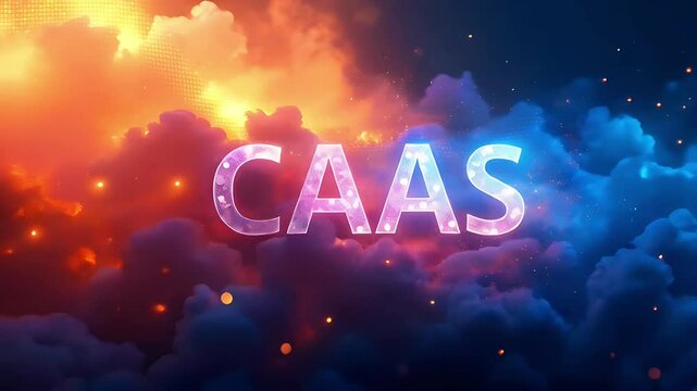 A vibrant graphic featuring the word "CAAS" illuminated against a colorful cloud background.