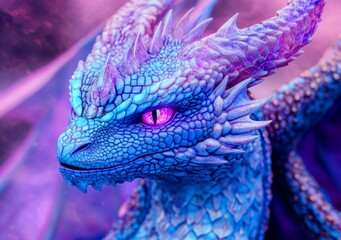 Fototapeta premium Mystical Blue Dragon: A Fantasy Portrait