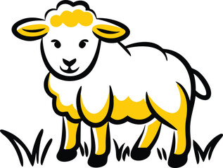 Cute lamb in a meadow vector art illustration image with white background1