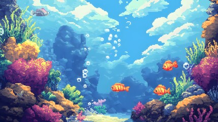 Naklejka premium Vibrant Underwater Landscape with Colorful Coral Reefs and Playful Fish Swimming in a Peaceful Ocean Environment