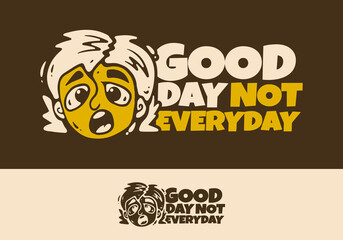 Bad face expression in retro yellow brown colors, illustration