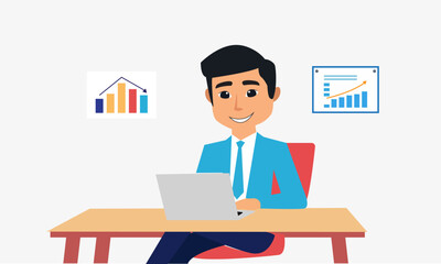 Vector design of office work and remote work, freelance. Illustration of young people working on computers and running business. Suitable for business, startup and freelance promotional materials.