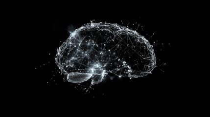 A hologram of the brain. The brain consists of polygons, triangles of dots and lines. The brain is a low-poly compound structure. Technology concept vector.