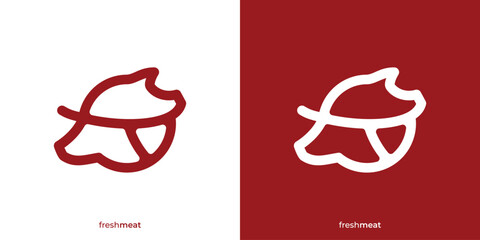 Simple Fresh Meat Logo. Pig and Cow Icon Graphic. Farm Meat Logo, Steak Logo Design Template.
