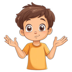 Adorable Cartoon Boy with Questioning Expression
