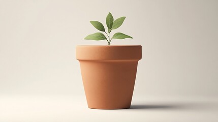 Obraz premium Potted Houseplant Sprouting in Terracotta Pot On Plain Background