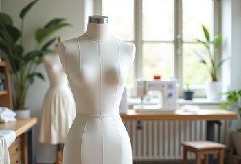 Tailor's Mannequin and Sewing Machine in Studio
