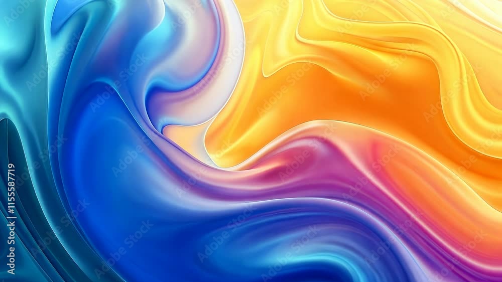Poster abstract colorful fluid art with swirling blue and orange patterns