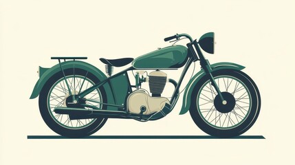 Vintage green motorcycle illustration, side view.