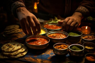 Indian male hands skillfully preparing traditional rajasthani cuisine with authentic techniques