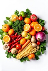 Vibrant Produce and Pasta Arrangement
