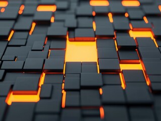 Obraz premium Interconnected blocks revealing light, abstract puzzle illustration