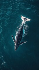 Fototapeta premium Humpback whale swimming gracefully in clear blue ocean waters under bright sunlight