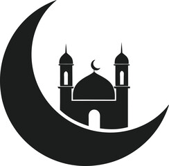 Crescent Moon with Mosque Silhouette Vector Illustration