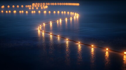 Glistening garland lights creating a radiant holiday vibe over a smooth dark blue canvas