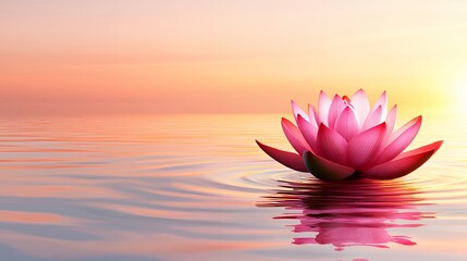 Serene Sunset: Pink Lotus Flower on Calm Water