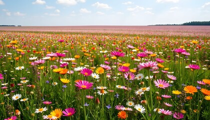 Obraz premium Vibrant Wildflower Meadow Under a Sunny Sky