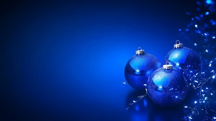 Sparkling holiday decorations glowing warmly over a tranquil dark blue background