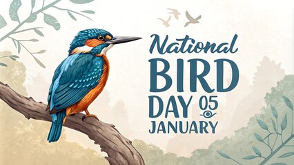 International Bird Day. Cute Cartoon Bird Illustration. Bird Day,  Poster. Banner, Story. Post. Illustration Art.