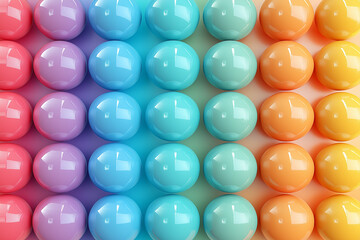 Fototapeta premium Glossy, reflective spheres in a smooth rainbow gradient, featuring glass-like textures and subtle reflections, create a vibrant, elegant, and harmonious abstract background.