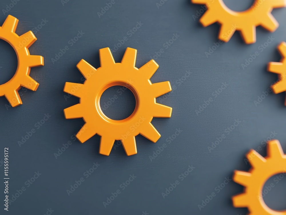 Poster orange gears rotating on dark background symbolizing business mindset
