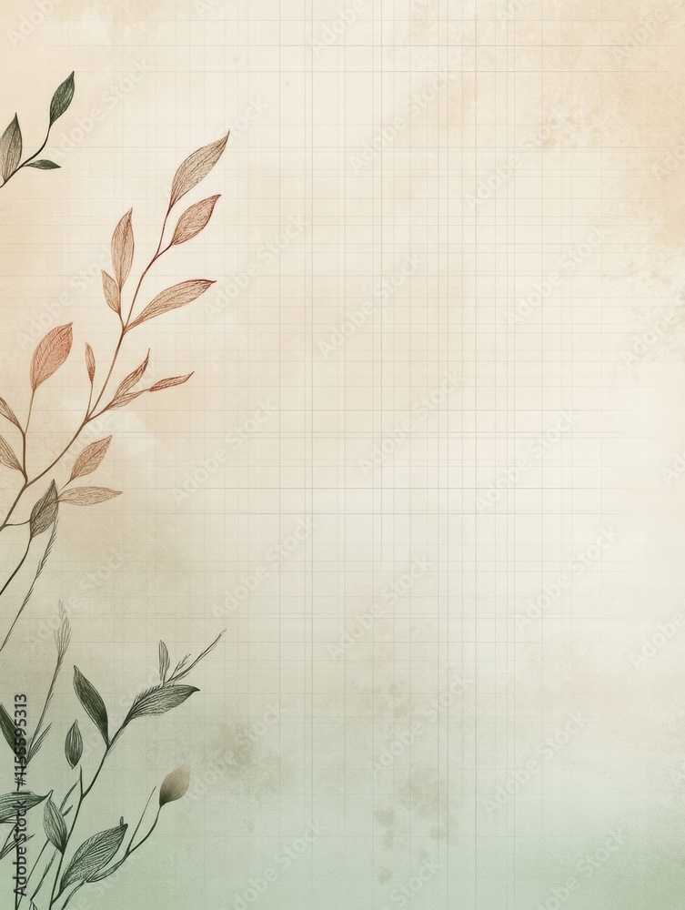 Aufkleber Minimalist planner layout with subtle grid lines and botanical elements for creative organization and planning. Generative AI