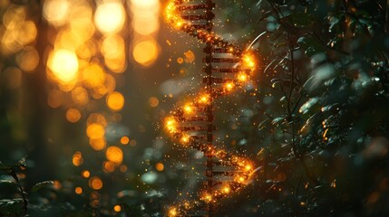 Naklejka premium Glowing DNA Strand in a Mystical Forest: A Symphony of Nature and Science