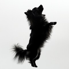 Obraz premium Black long-haired dog jumping silhouette against white background