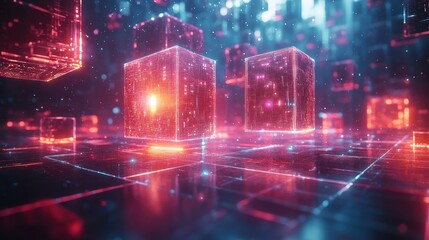 Fototapeta premium Neon Cubes in a Digital Realm: A Futuristic Abstract