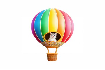 Obraz premium A colorful hot air balloon with a cat inside, symbolizing adventure and fun.