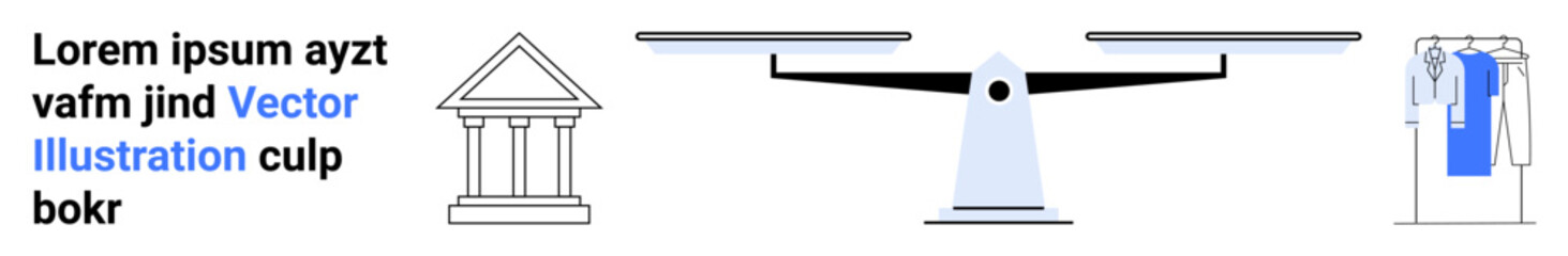 Government building, justice scale, and judicial robe. Ideal for law, justice, fairness, government integrity, legal services judicial system and public trust. Landing page