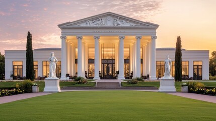 Obraz premium Elegant neoclassical building at sunset.