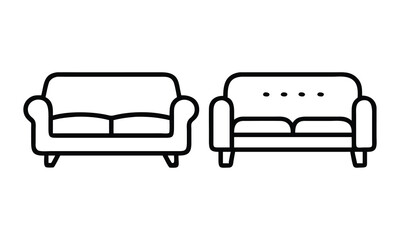 Simple Sofa Outline Icon Pair, A pair of sofa outline icons with minimalist designs, perfect for furniture, home decor, and interior design projects.  

