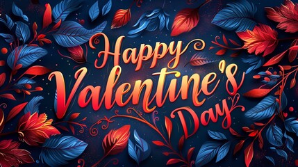 Elegant 'Happy Valentine's Day' calligraphy in gold, with a lavish red floral design, Generative Ai.