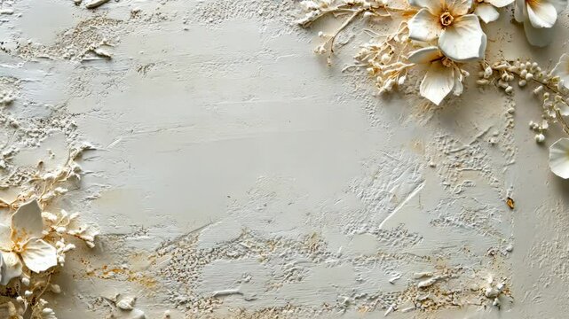 White floral decorations on a textured background creating an elegant and serene atmosphere for various design purposes