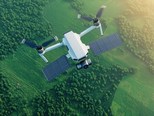 Obraz premium Solarpowered drone recharging in midflight, futuristic technology, renewable aviation