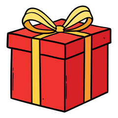 Hand drawn cartoon red gift box on white background.
