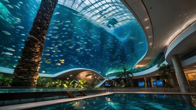 Stunning Architectural Photography of Aquaria KLCC in Kuala Lumpur, Malaysia Showcasing the Unique Design and Structure of the Aquatic Life Exhibit with Modern Aesthetic Appeal 