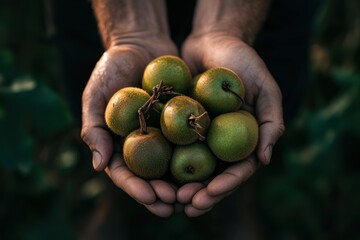 Hands cupping fresh, ripe kiwifruit.