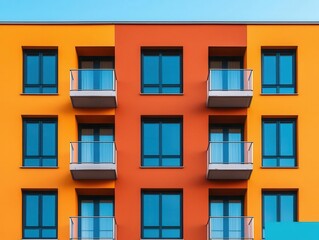 Fototapeta premium Rooftop solar panels on an urban building under clear blue skies, sustainable city living, low carbon footprint