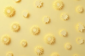 Fototapeta premium Abstract pastel yellow sun and flower shapes pattern background.