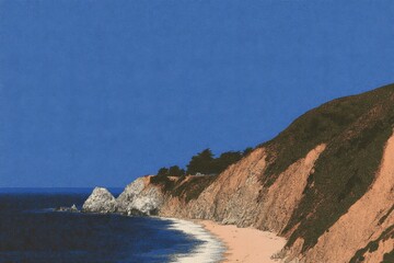 Fototapeta premium A vintage-style travel poster of a scenic highway, with retro fonts, bold colors, and a classic car traveling along the road