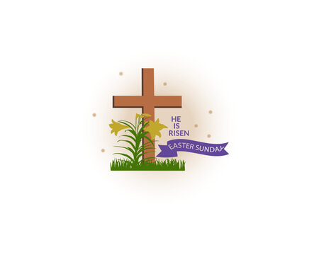 easter cross with flowers and banner clip art preview