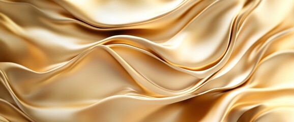 Fototapeta premium Golden silk fabric with elegant folds and waves.