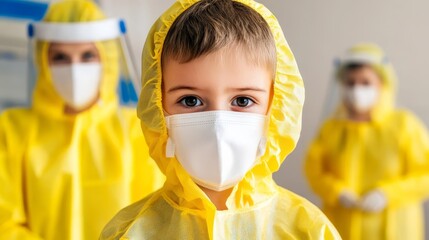 Pediatric hospital ward featuring dedicated medical professionals in protective gear, emphasizing compassionate care and safety in healthcare environments.
